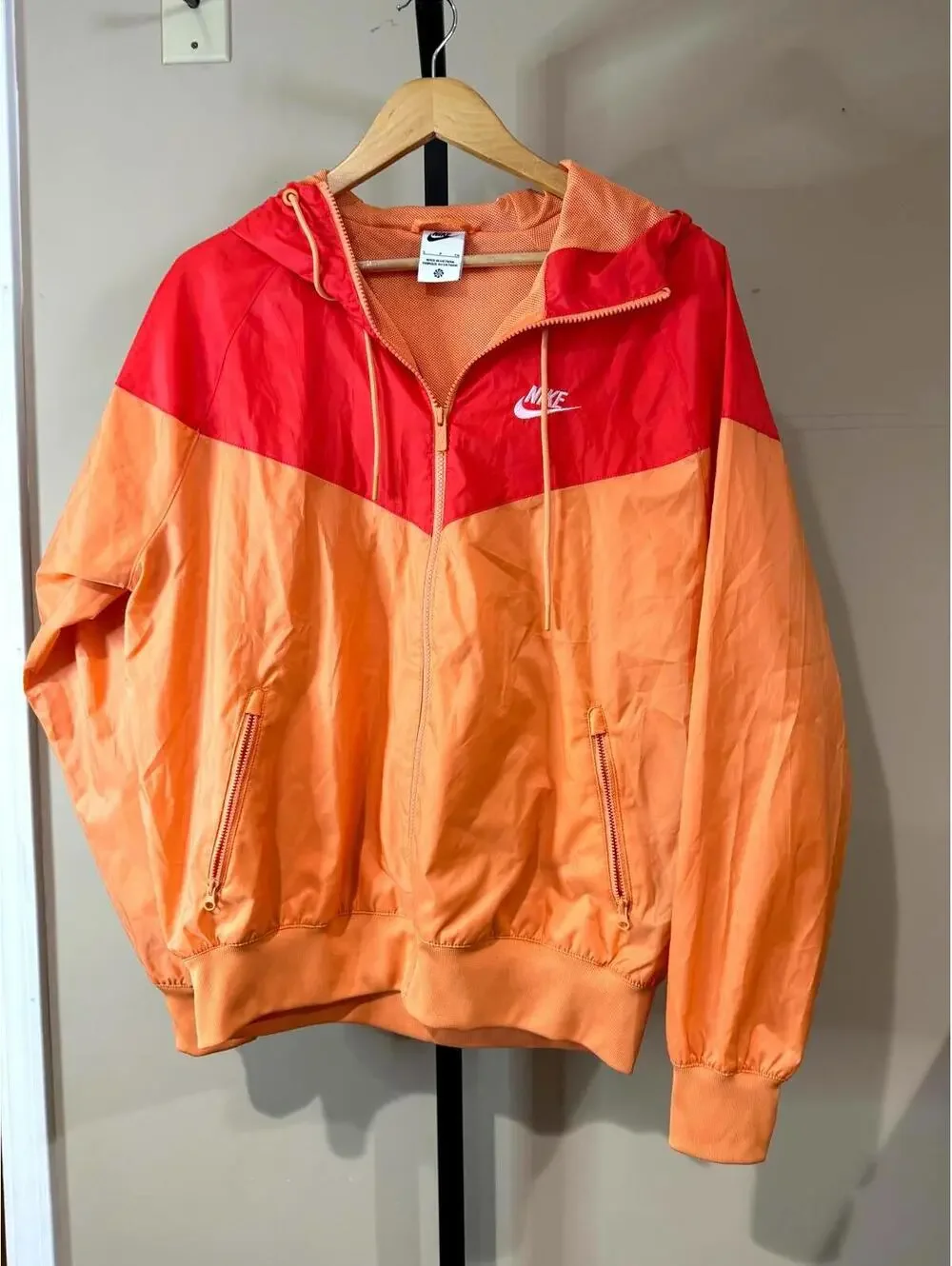 Nike Colorblock Orange and Red Windbreaker Jacket Size Small